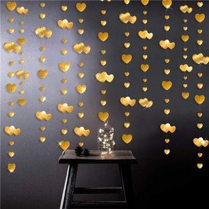 52 Ft Gold Heart Garlands Golden Hanging Banner Streamer for Day Valentines